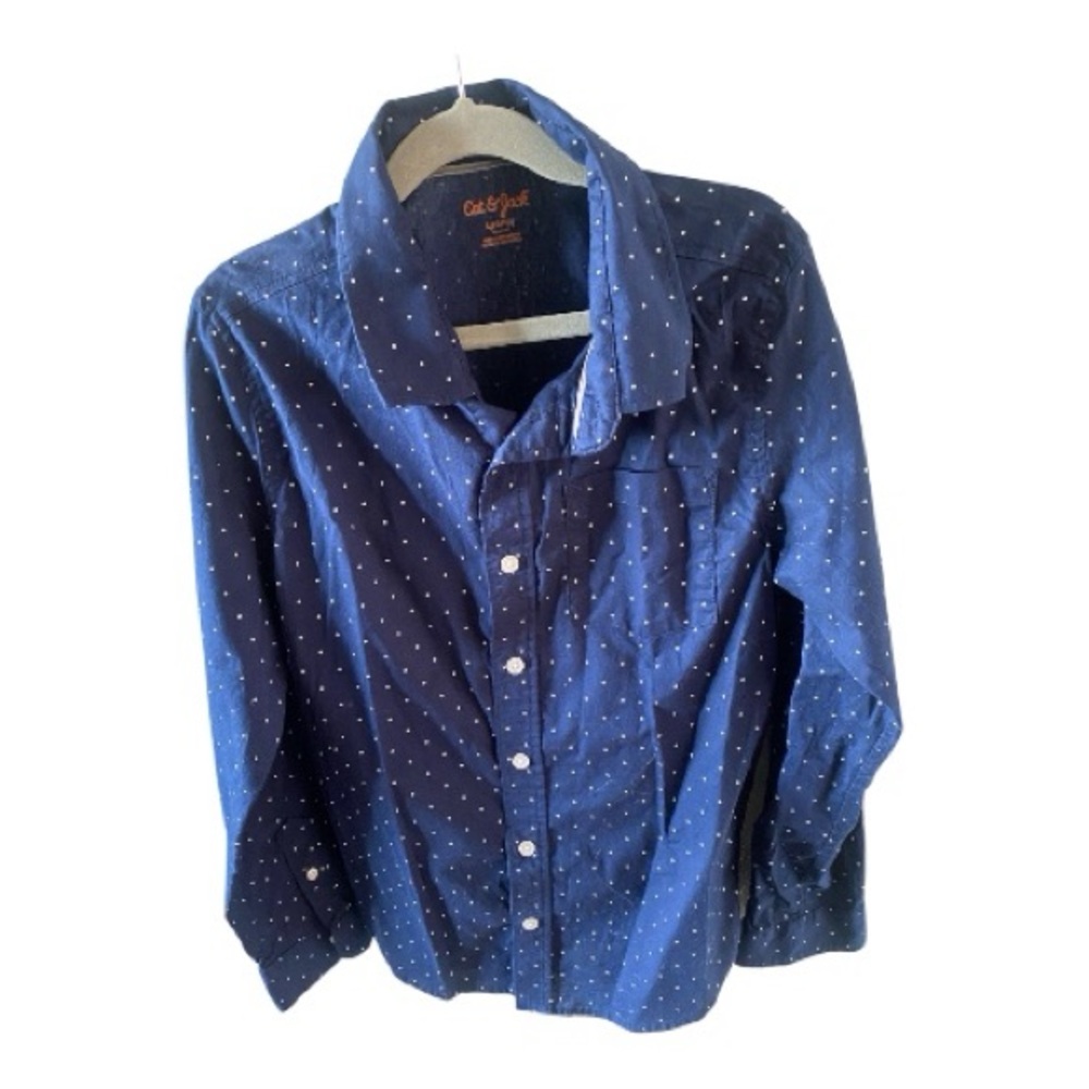 Cat and jack size 10/12 Navy Blue Polka Dot Button-Up Shirt